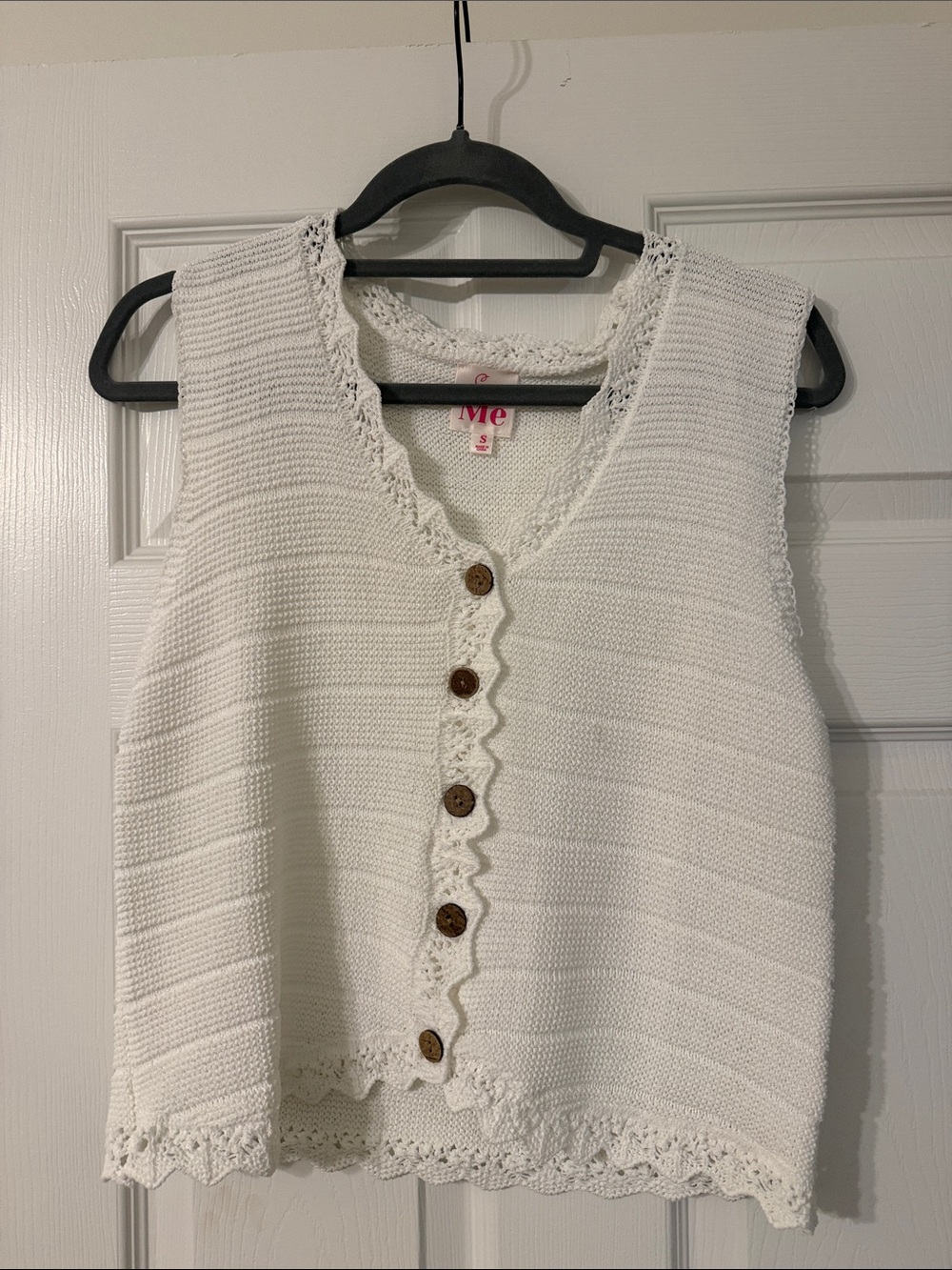So ME  Brand New never worn White Crochet-Trim Button Vest